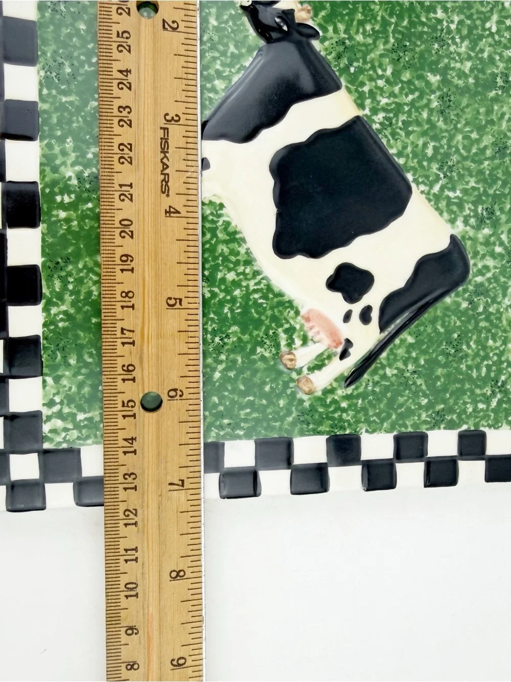 Sakura Oneida Warren Kimble Cow Checkered Square Trivet Tile Farm Rustic Vtg 7”